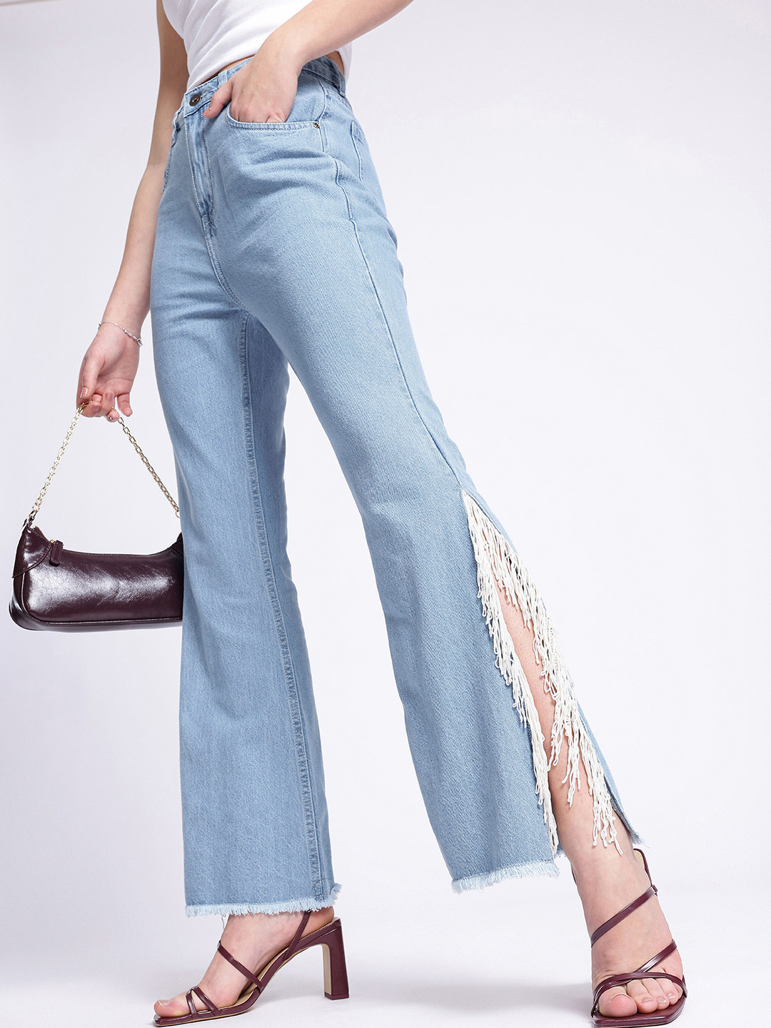 glitchez Women Side Slit Frayed Hem Bootcut Jeans