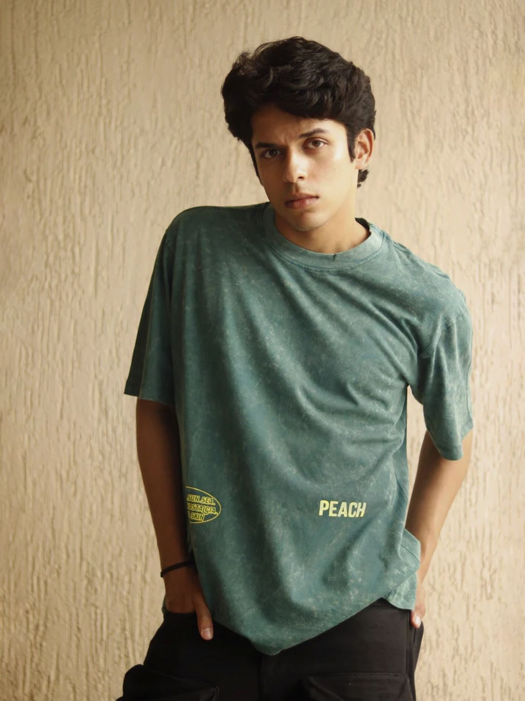 Peach Camouflage Printed Round Neck Oversized T-shirt