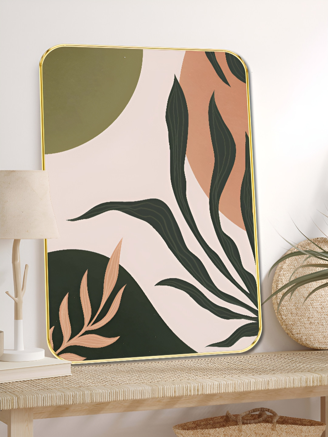 Myntra Elegant Homes White & Green Botanical Abstract Wooden Wall Art
