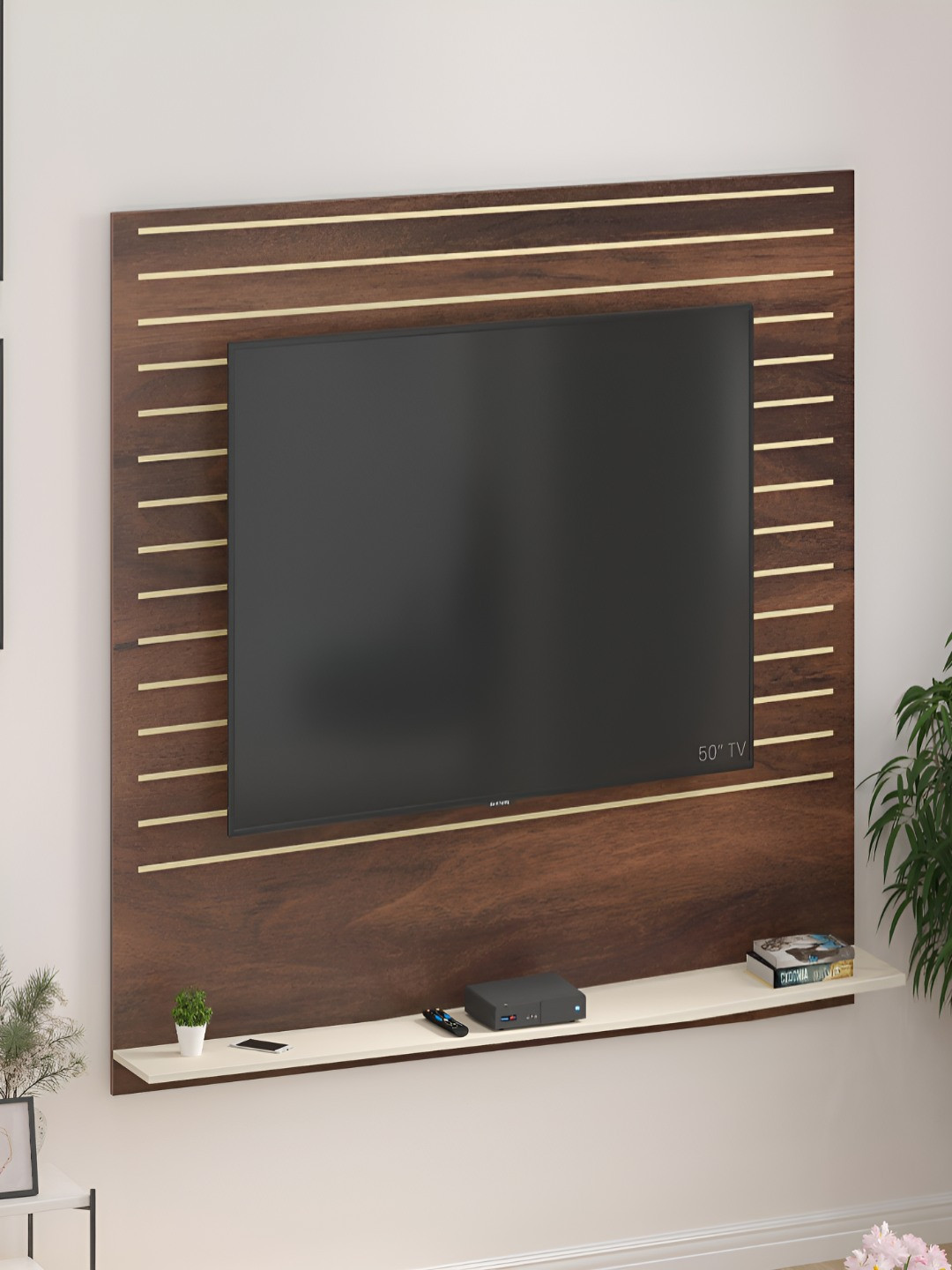 bluewud Brown Reyloye Large TV Entertainment Unit Wall Mount For Books & Dcor