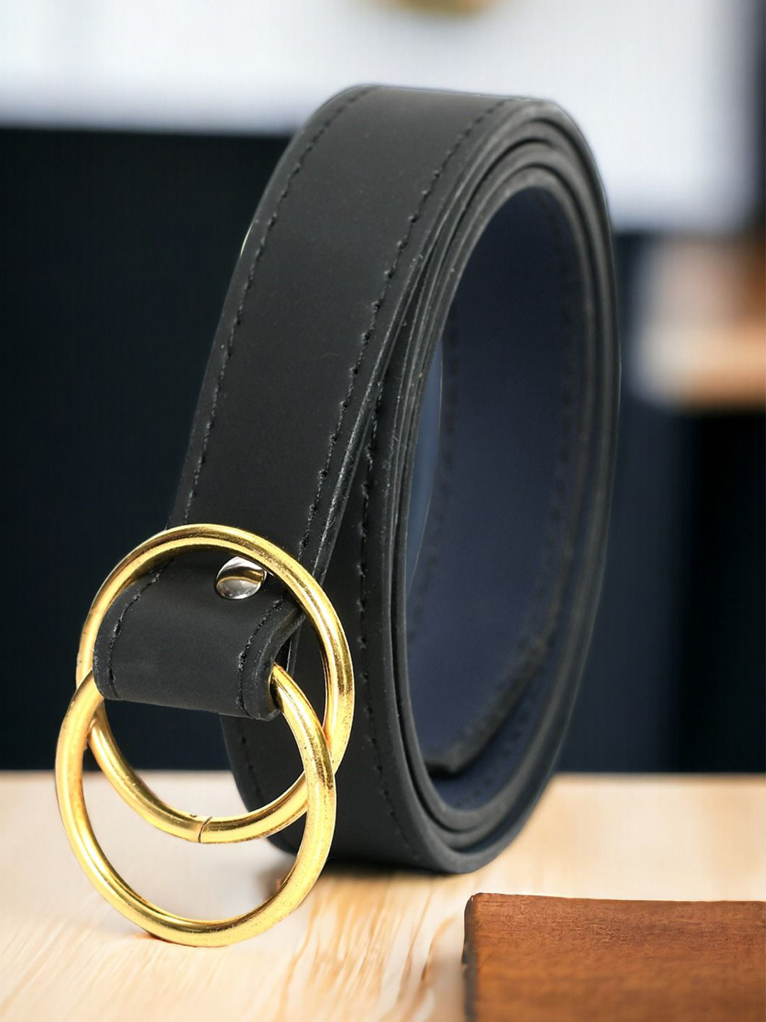 DressBerry Women Black Formal Synthetic Leather D-Ring Closer Belt