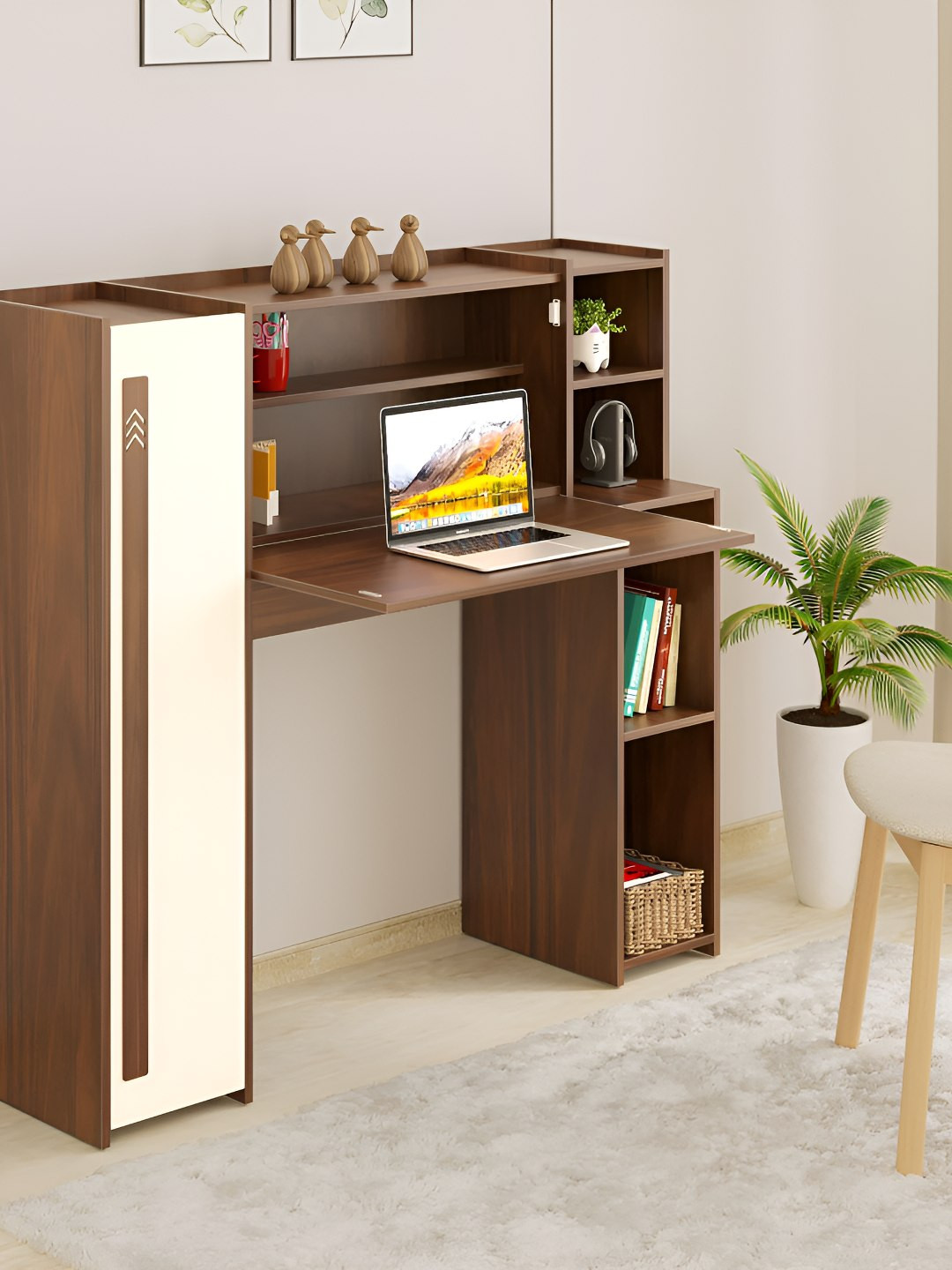 bluewud Walden Brown Wooden Floor Standing Study Table