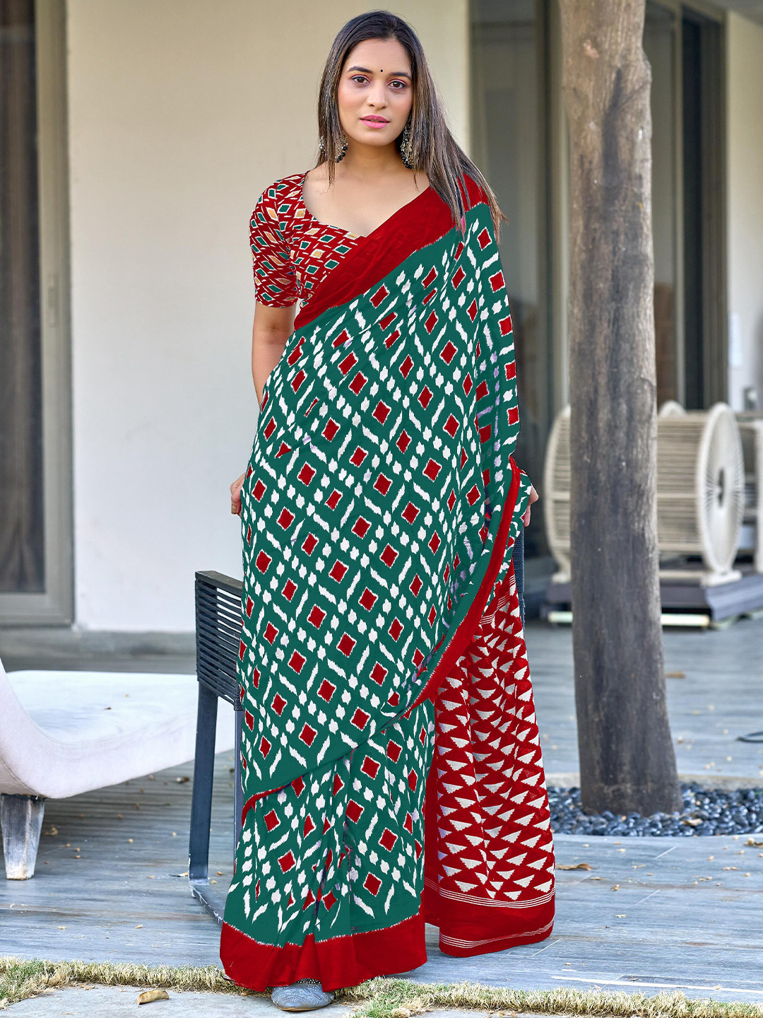 SYS Brand - Shop Your Style Women Ethnic Motifs Printed Cotton Blend Ikat Saree