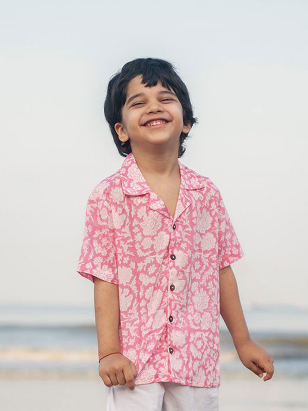 LOVE THE WORLD TODAY Boys Groove Classic Floral Block Printed Pure Cotton Shirt