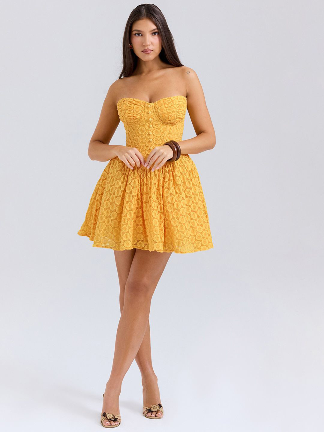 JC Mode Women Self Design Strapless Fit And Flare Dress