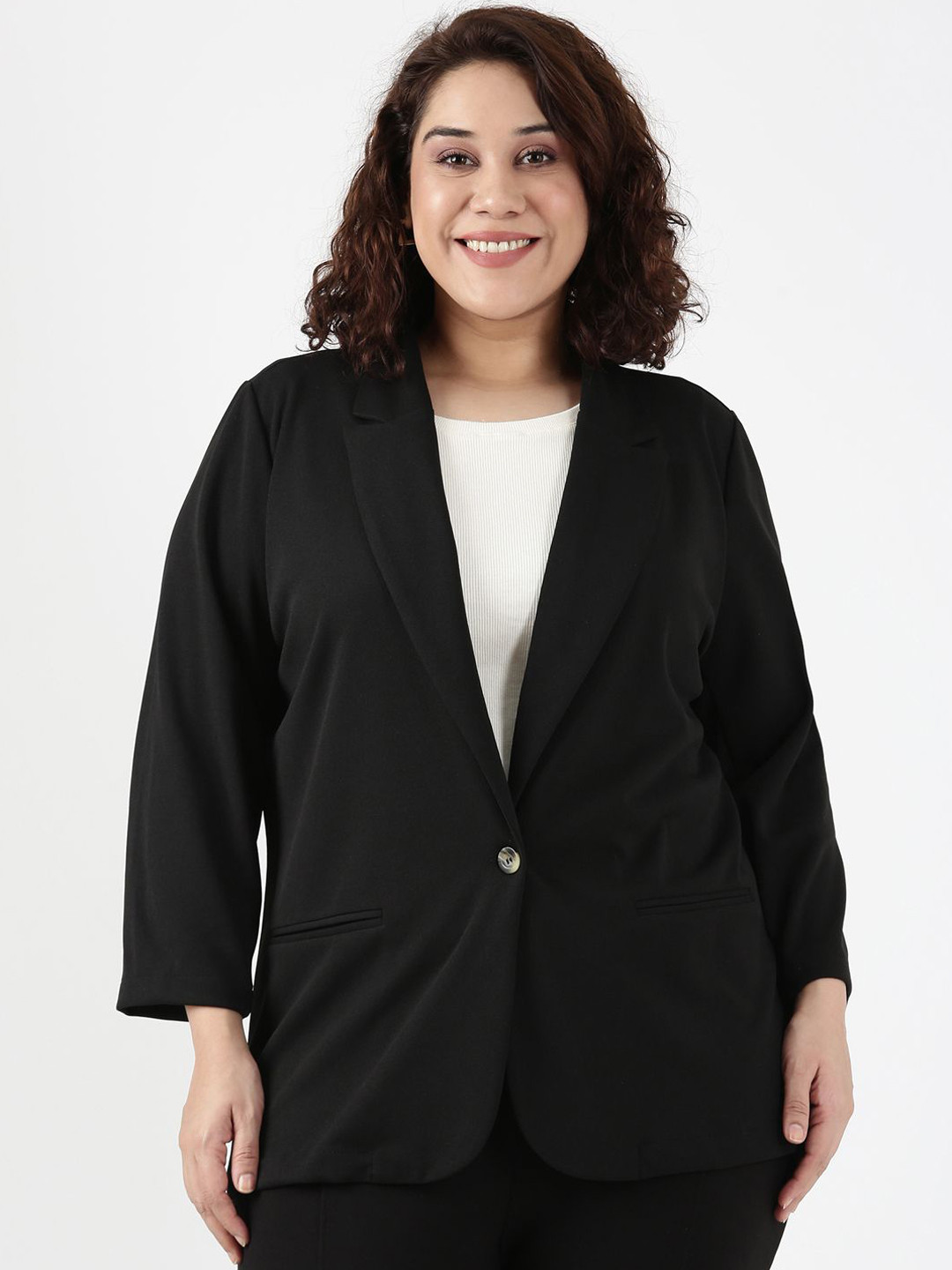 The Pink Moon Single-Breasted Black Scuba Crepe Formal Blazer