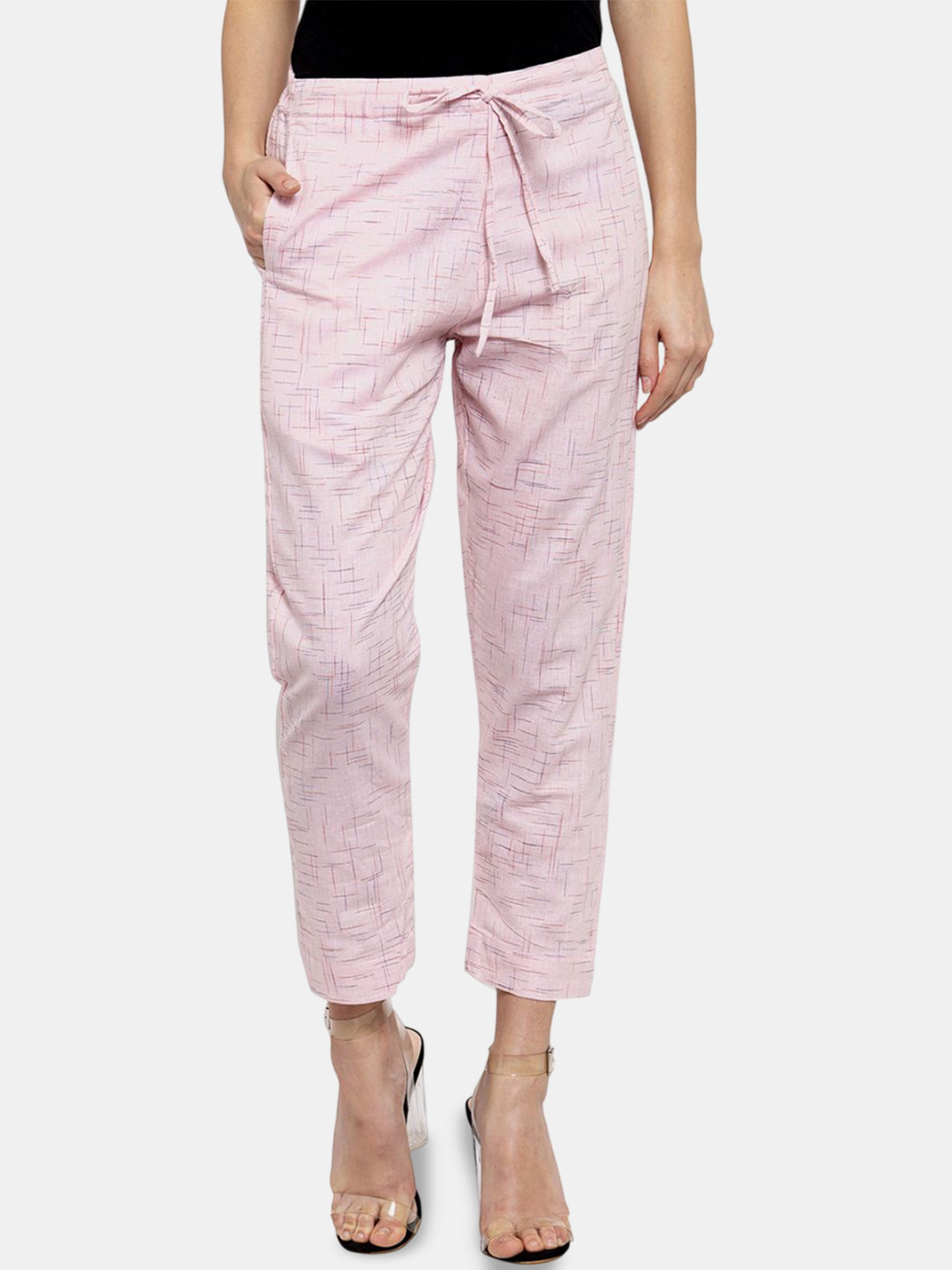 CORSICA Baby Pink Women's Printed Tailored Cotton Trousers