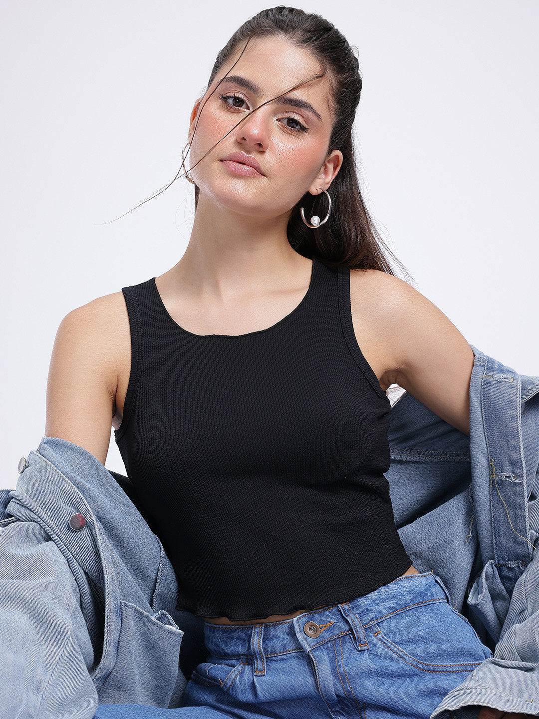 glitchez Ribbed Chic Fitted Crop Top