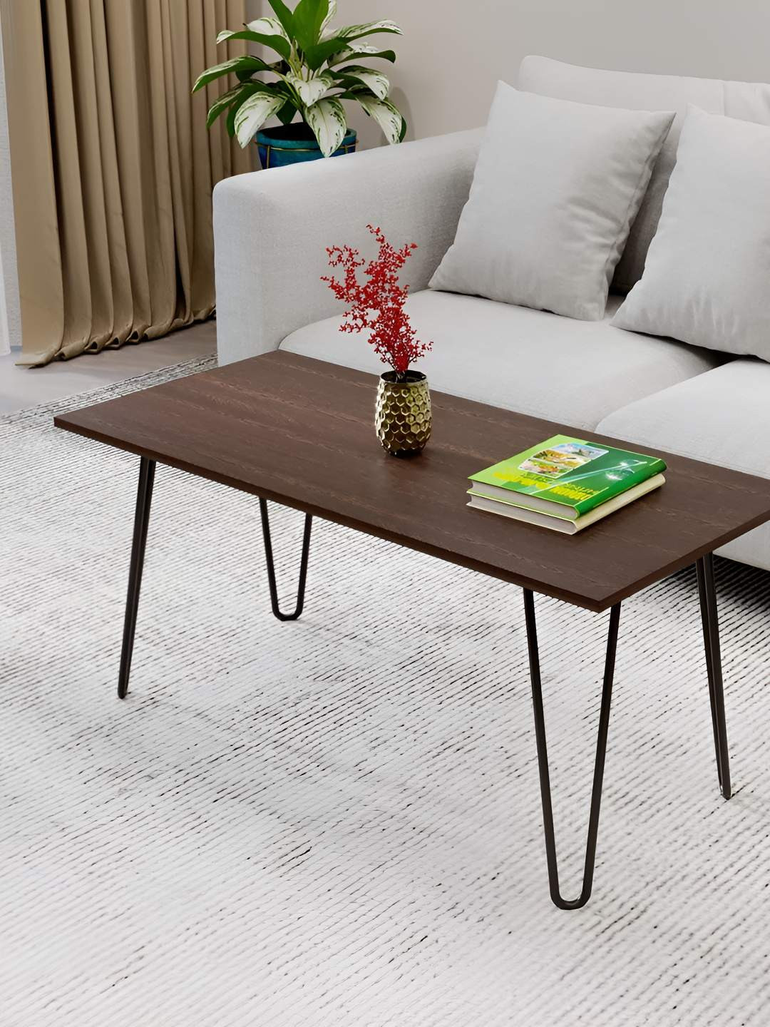 bluewud Mayrite Brown & Black Textured Wooden & Metal Rectangle Coffee Table