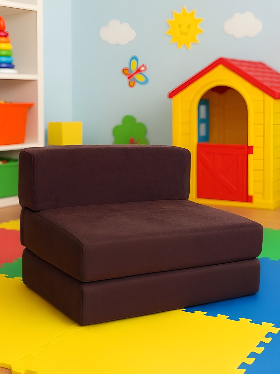 Pum Pum Brown 2-in-1 Convertible Foldable Toddler Couch