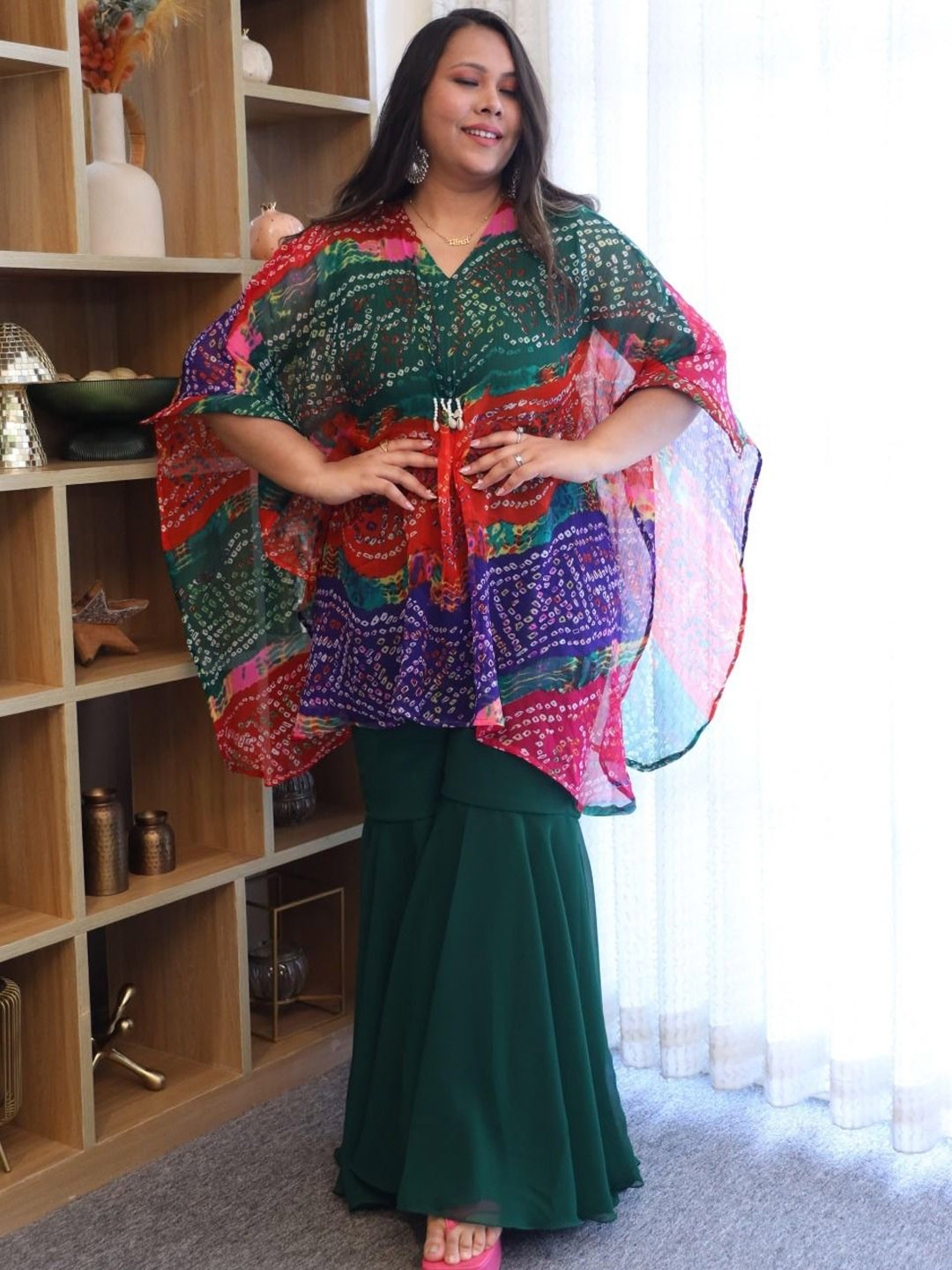 Swadeshi Shringaar Colourful Bandhani Georgette Sharara Set