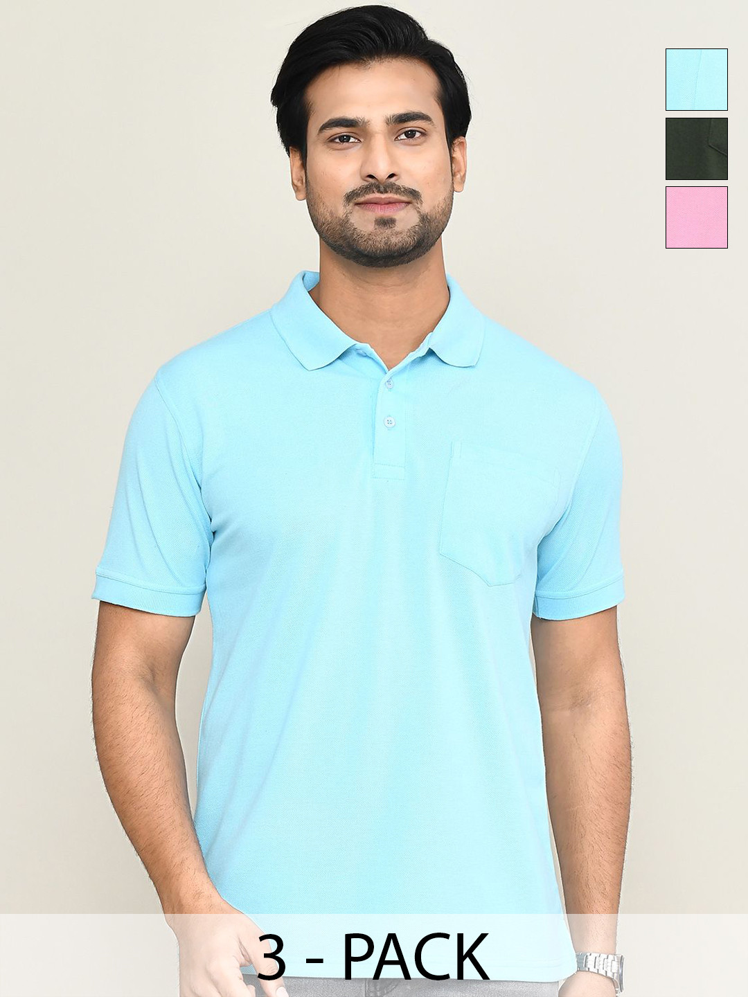 RAPL Pack of 3 Polo Collar Short Sleeves Casual T-shirts
