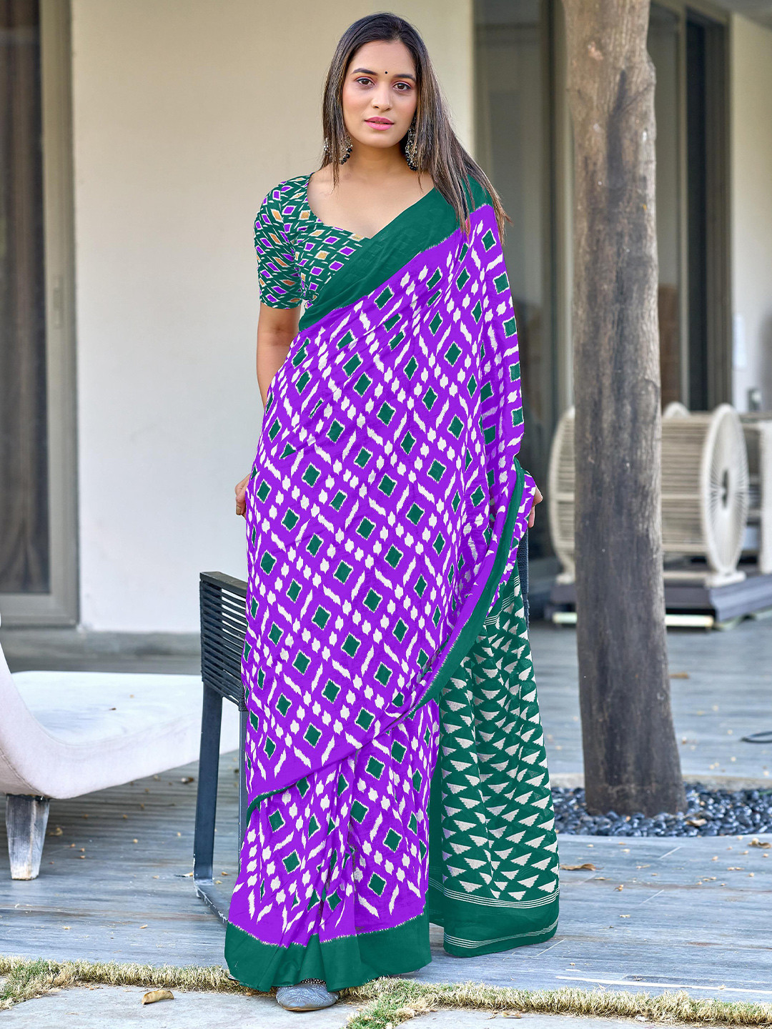 SYS Brand - Shop Your Style Ajrak Block Ikat Printed Saree