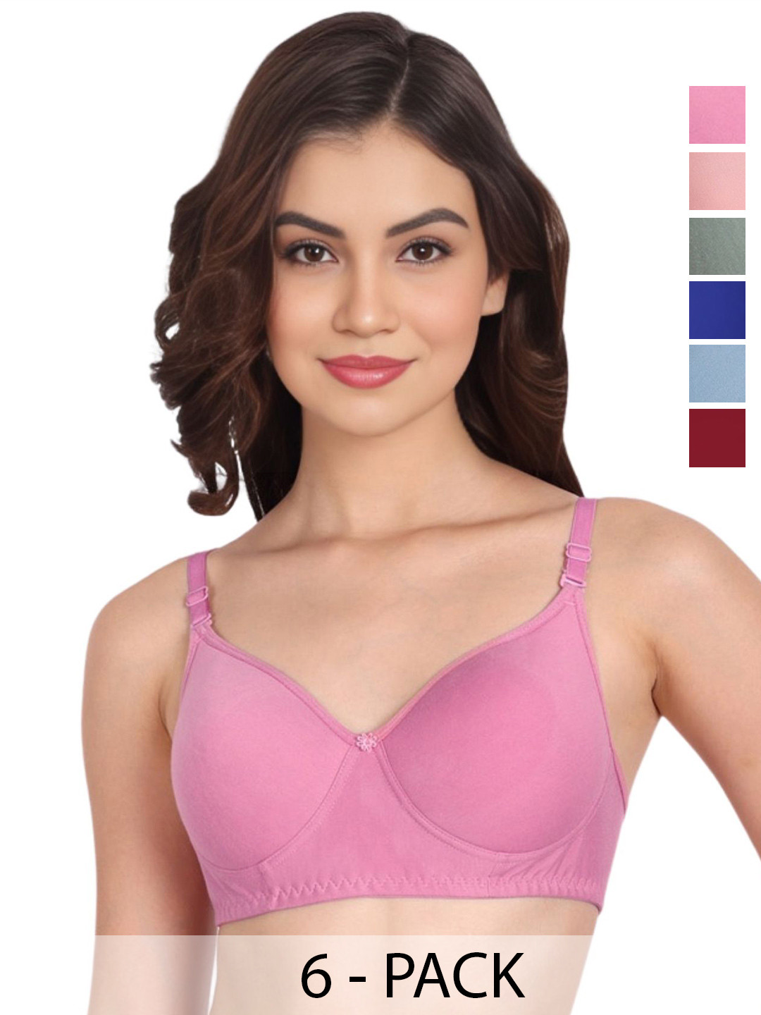 Liigne Women Solid Pack Of 6 Full Coverage Lightly Padded Bra