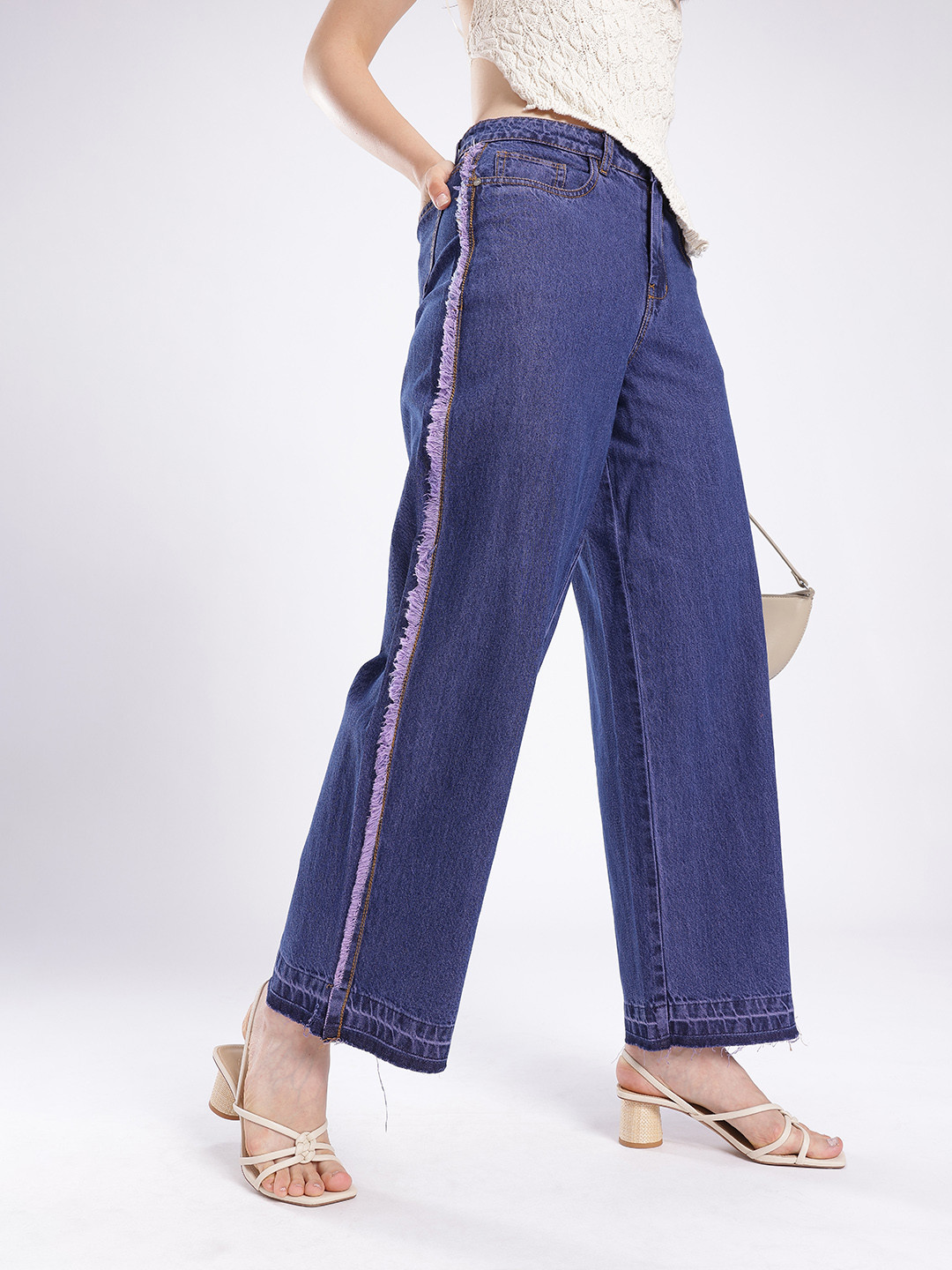 glitchez Women Frayed Baggy Fit High-Rise Jeans