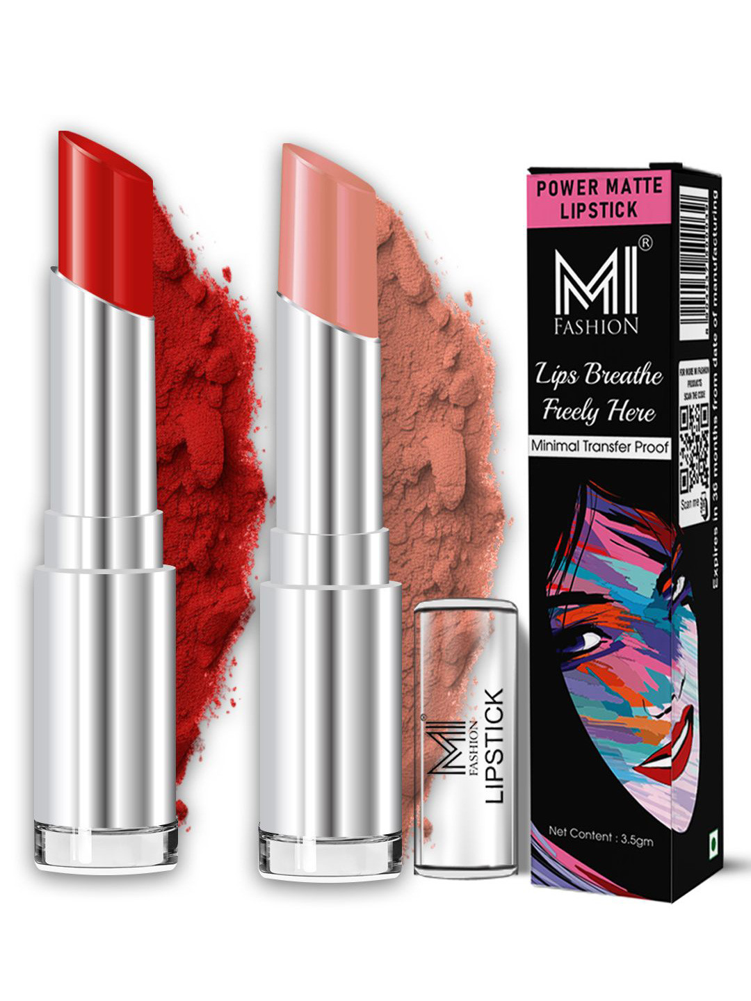 MI FASHION Set Of 2 Transfer Proof Bold Lip Color Power Matte Lipstick - 3.5 g Each