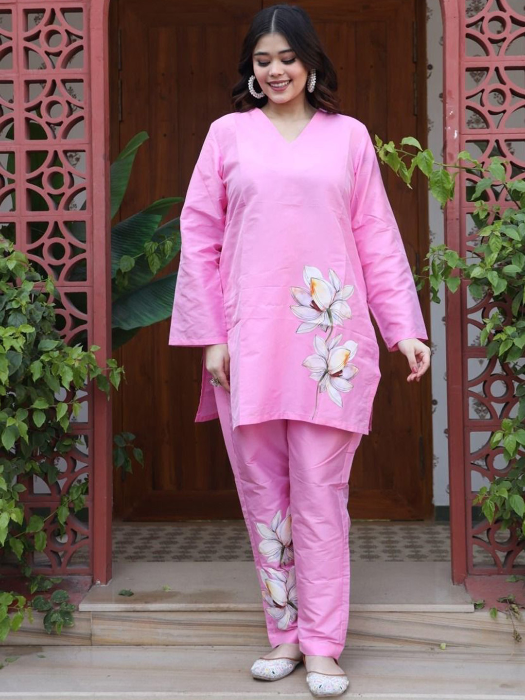 Swadeshi Shringaar Toffee Pink Floral Co-Ord Set