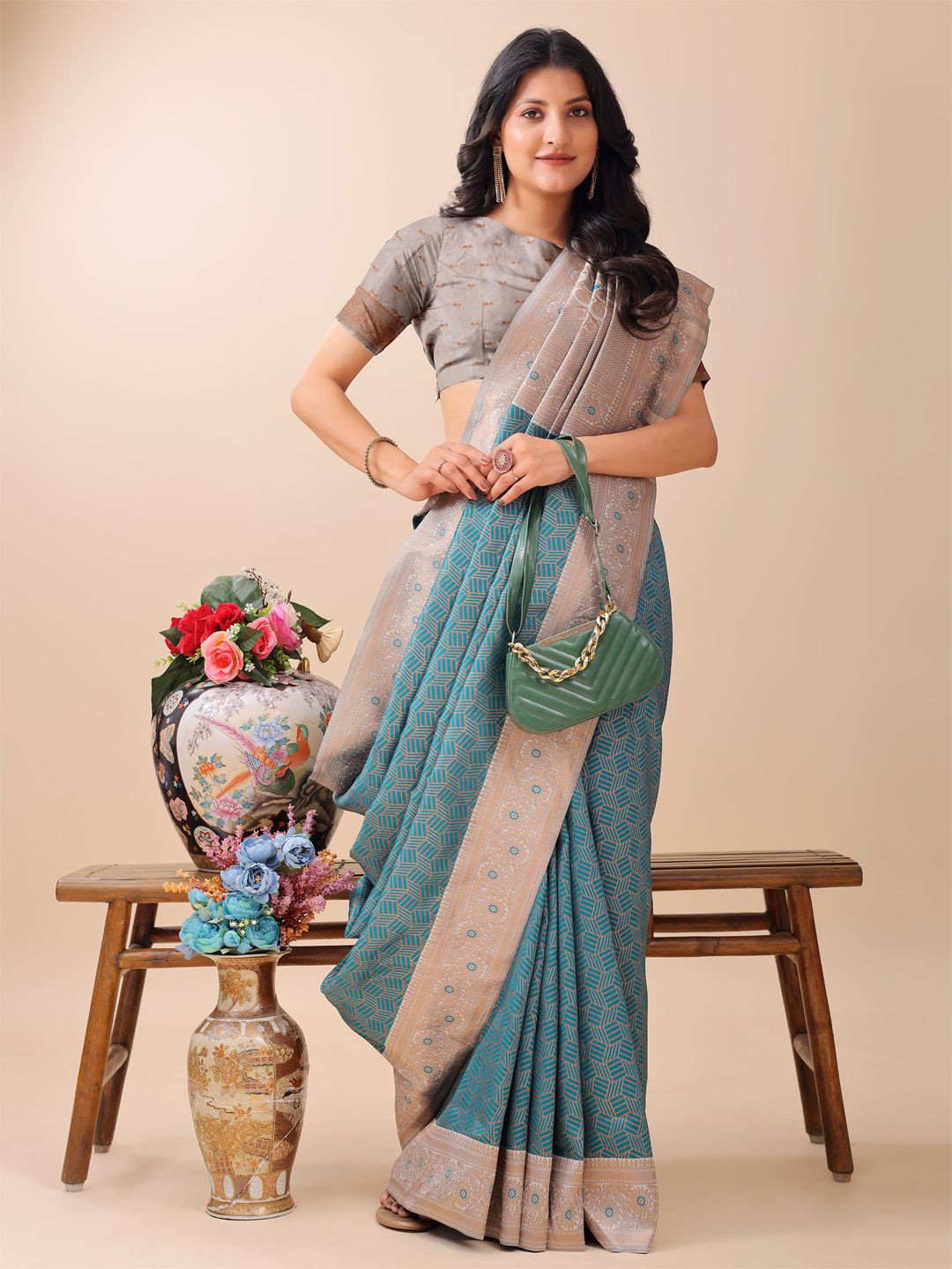 all about you Woven Design Zari Saree with Blouse Piece