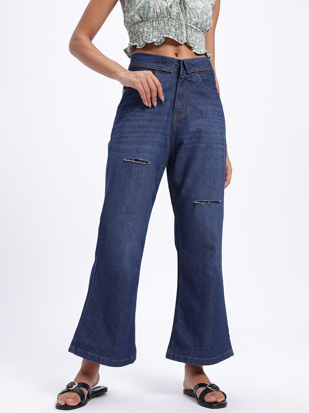 glitchez Women Faded Wide Leg Jeans