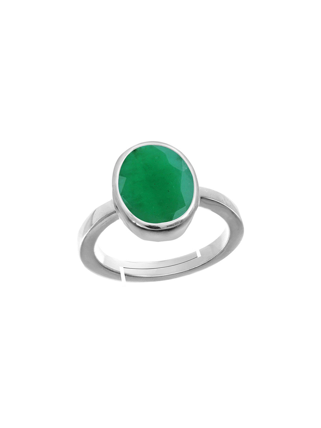 RRVGEM Silver Plated Original and Certified 6.00 Ratti Panna Stone Adjustable Ring