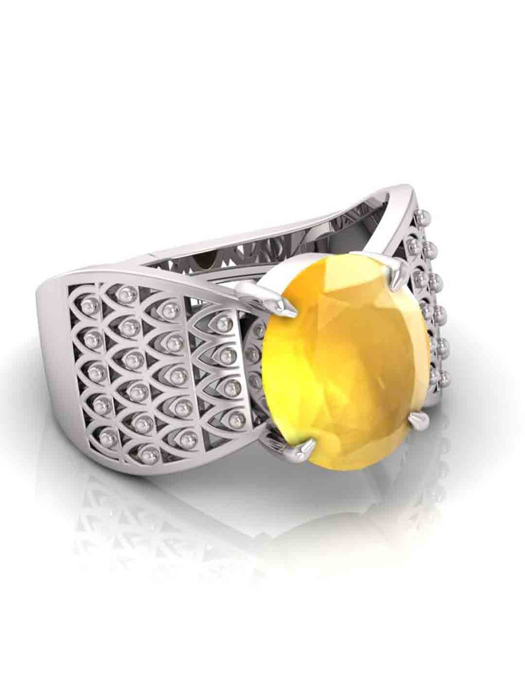 RRVGEM 8.00 Ratti Unheated Untreated A+ Quality Yellow Sapphire Pukhraj Gemstone Silver Pla