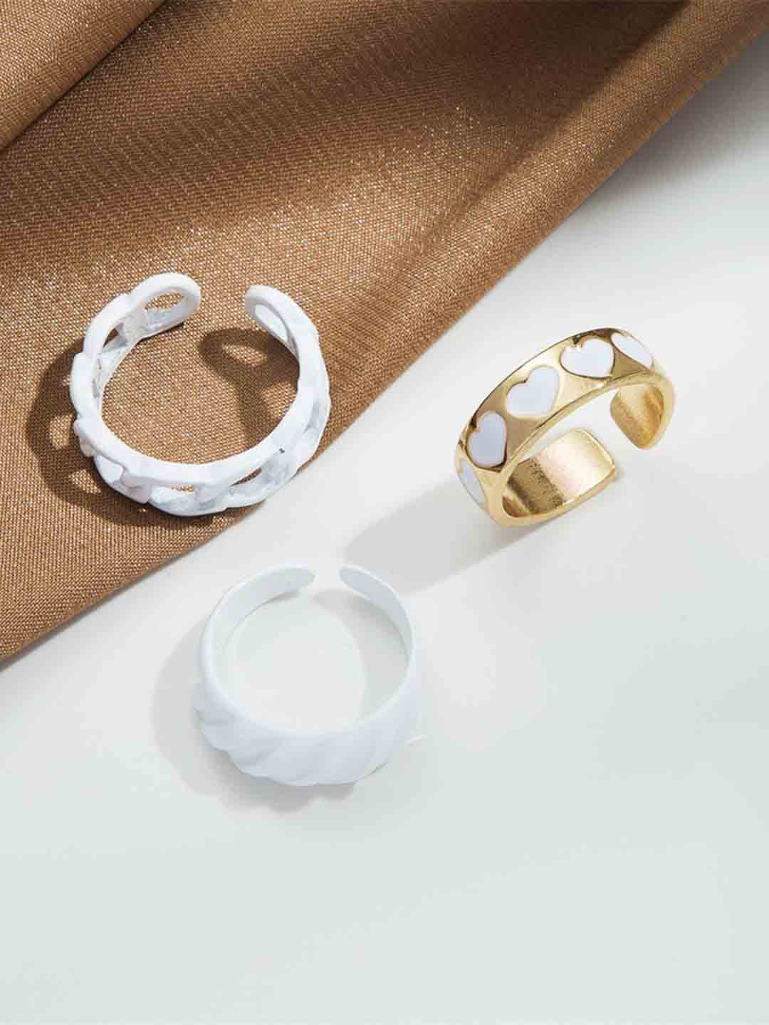 Arzonai 3 Pcs love heart hollow retro geometric joint Metal Ring set