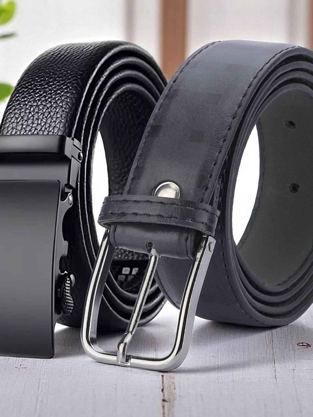 Provogue Pack of 2 Men Formal Slim Belt With Slider Buckle & Tang Closure