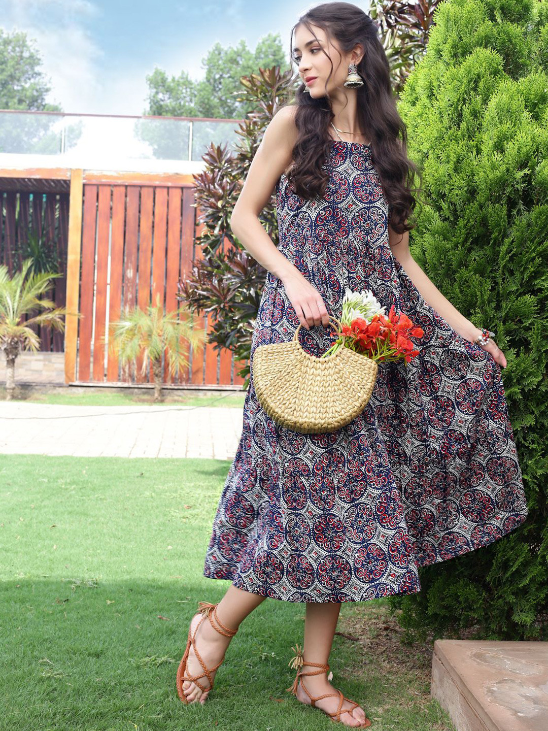 Sera Boho Mosaic Indiecore Vibes In Full Swing Magic Midi Dress