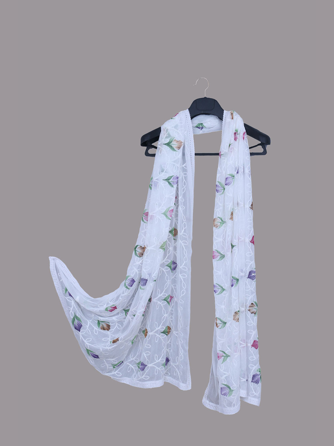 LA FEMINAE Floral Embroidered Chiffon Dupatta