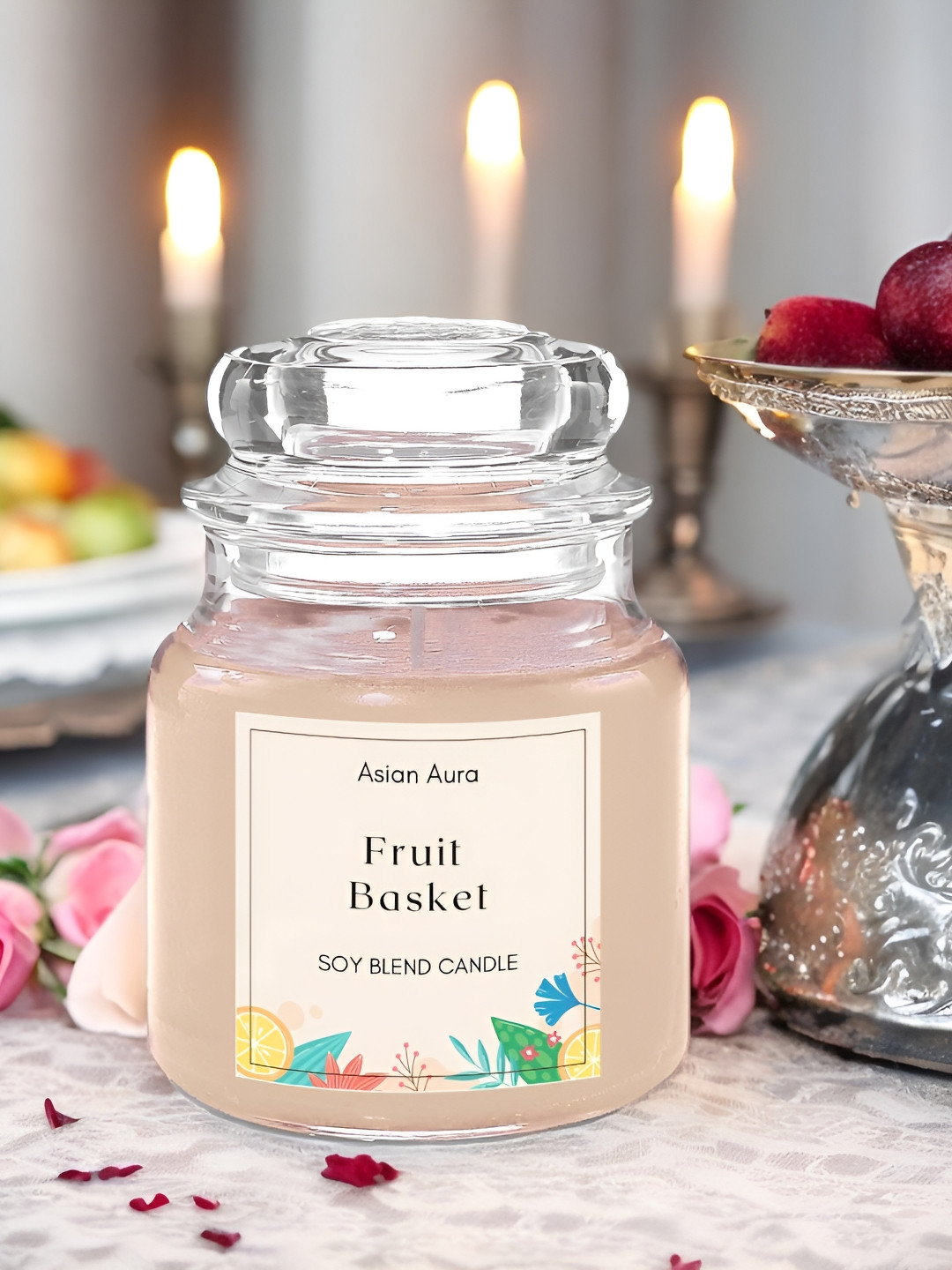 Asian Aura Scented 1 Wick Fruit Basket Solid Geometric Regular Jar Candles