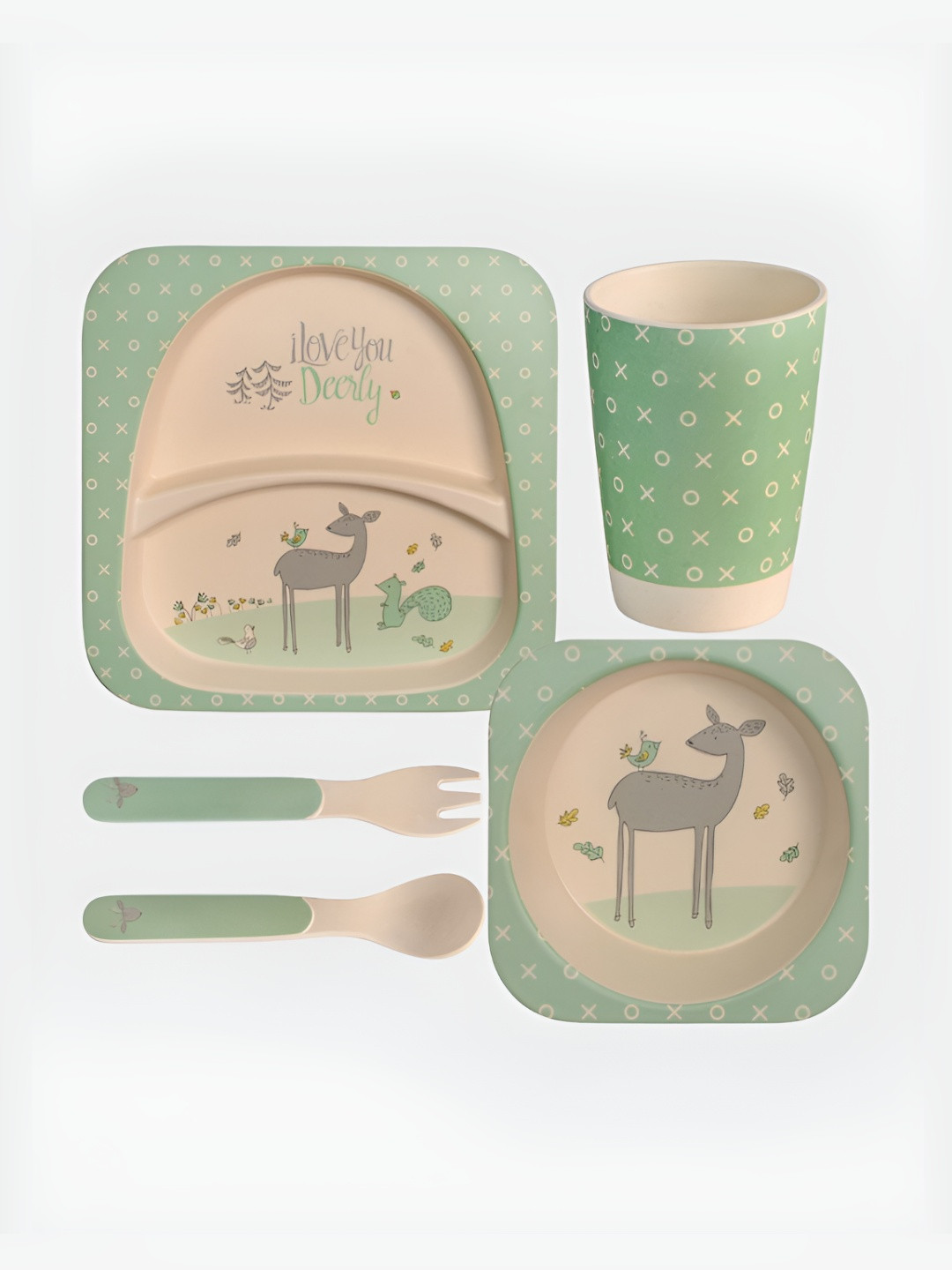 Polka Tots Toddlers & Babies Green Graphic Bamboo Fiber 5 Piece Dinner Set