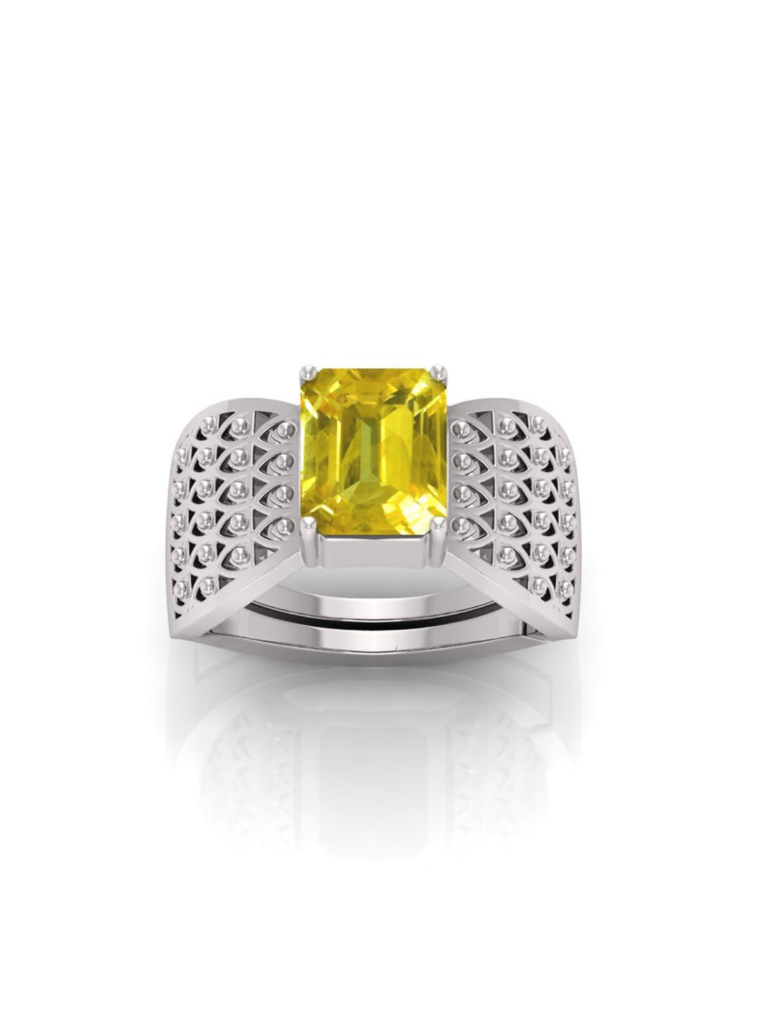 RRVGEM 12.25 Ratti Yellow Sapphire Ring Silver Plated Ring Silver Plated Ring Astrological Adjustab