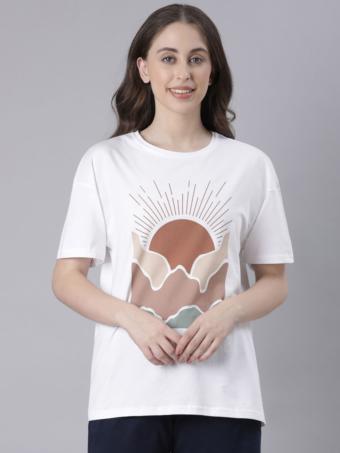 TWIN BIRDS Women Printed Drop-Shoulder Sleeves Oversized T-shirt