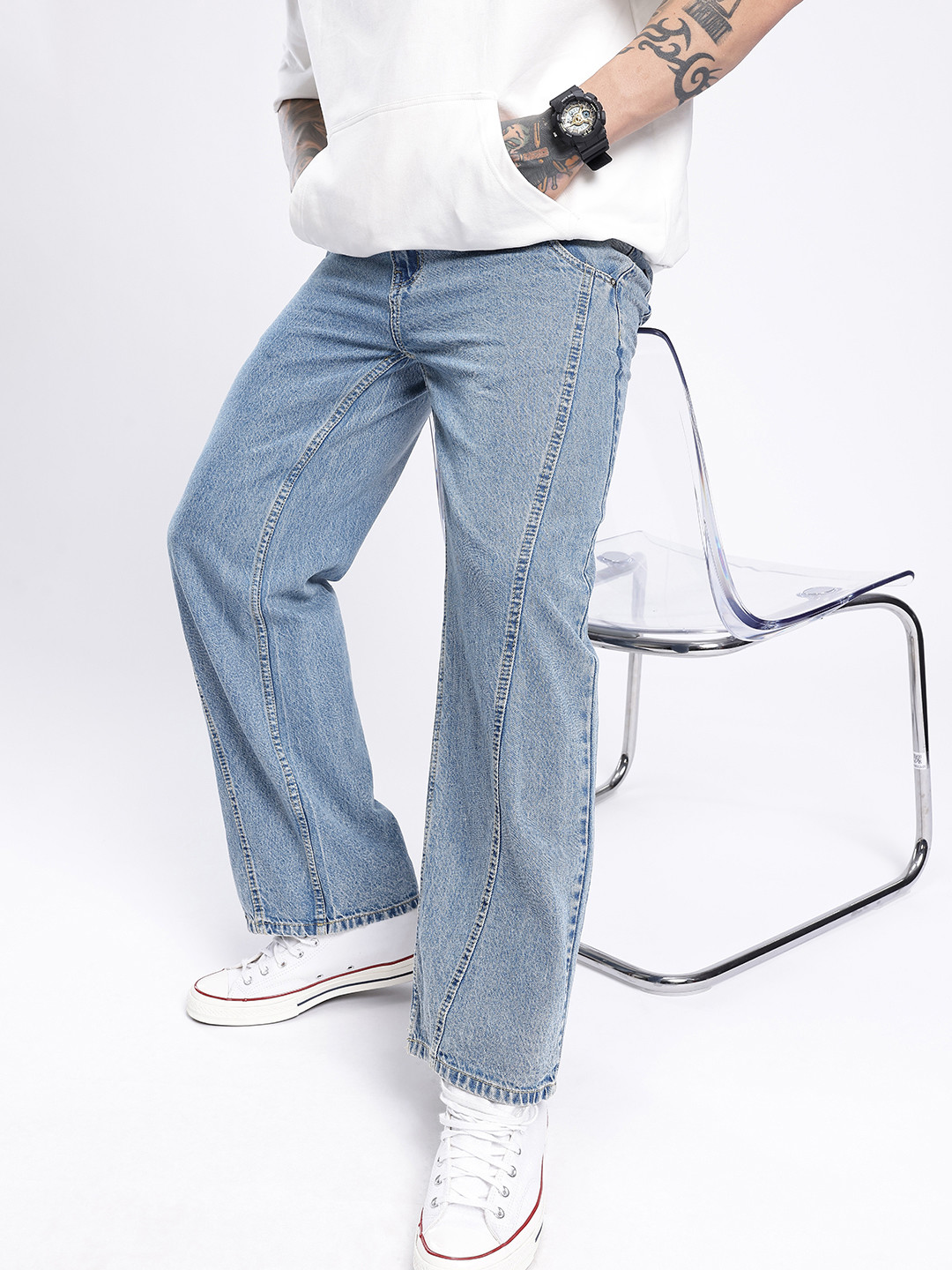 glitchez Men Panelled Wide Leg Jeans