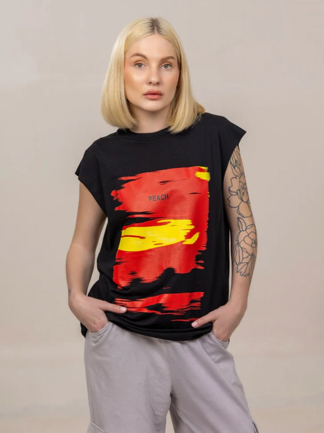 Peach Heatstroke Abstract Printed Bio Finish Oversized T-shirt