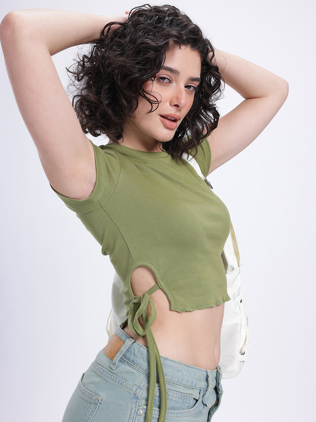 glitchez Snatched and Snazzy Waist Tie-Up Detail Crop Top