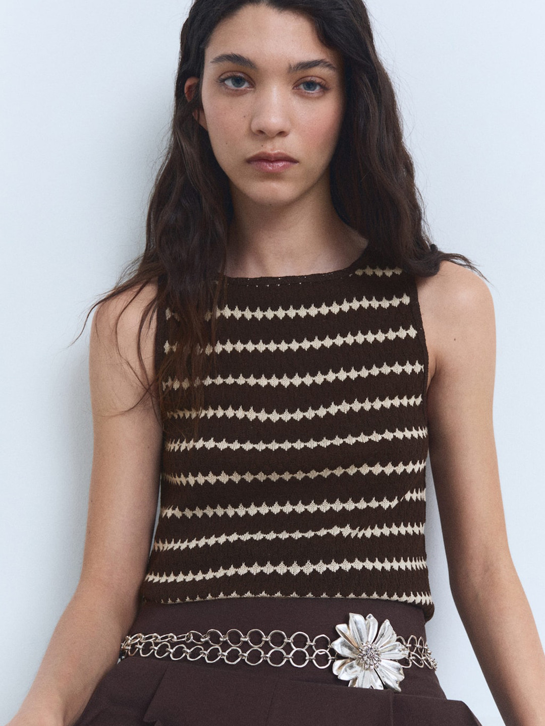 MANGO Striped Knit Top