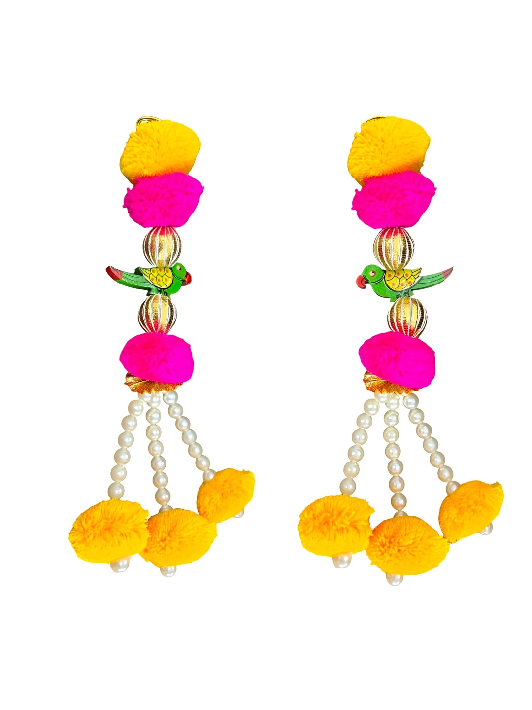 PUFFSMART 2-Pcs Pink & Yellow Textured Parrot Toran Hangings