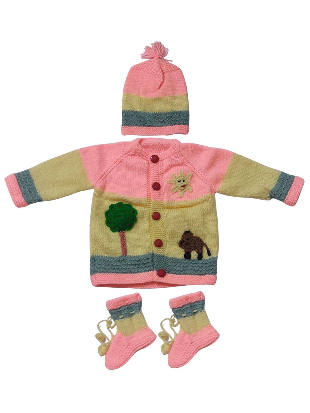 Cute Collection Woolen Sweater With Cap & Pair Of Socks Baby Apparel Gift Set