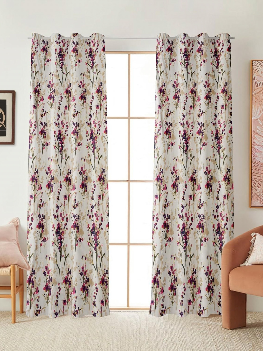 Myntra Elegant Homes White & Purple 2 Pieces Floral Door Curtains