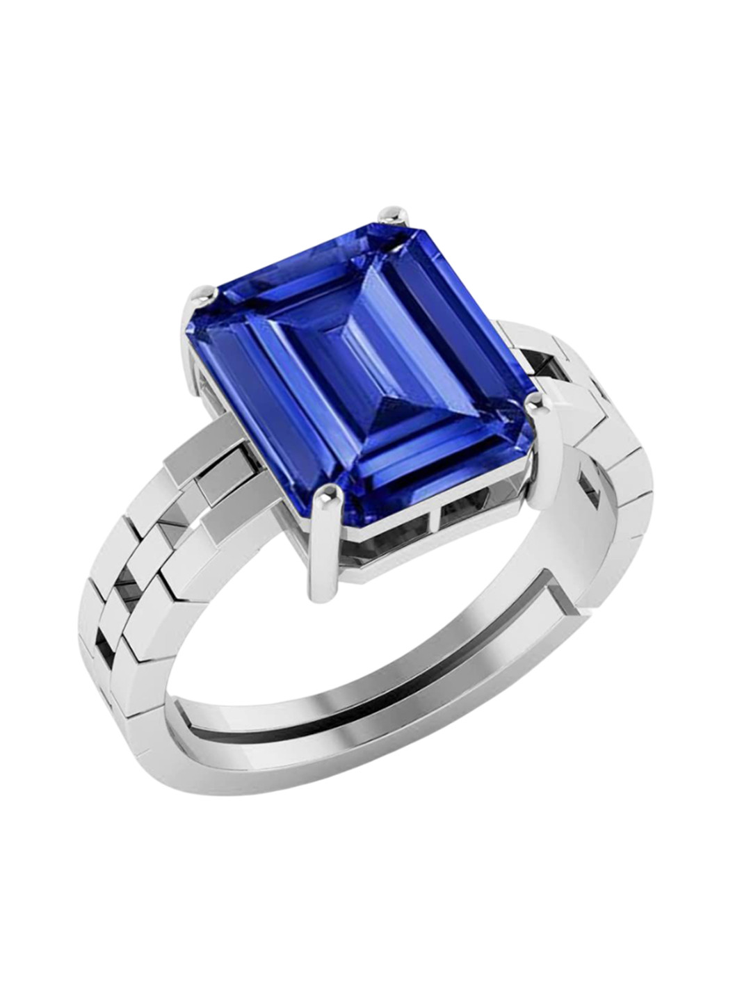 RRVGEM 4.00 KT 4.30 KT Blue Sapphire Silver Plated Adjustable Ring As