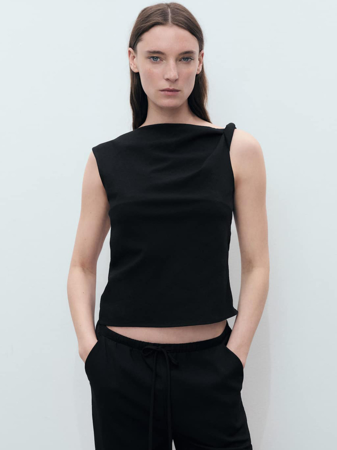 MANGO Asymmetric Draped Neck Top