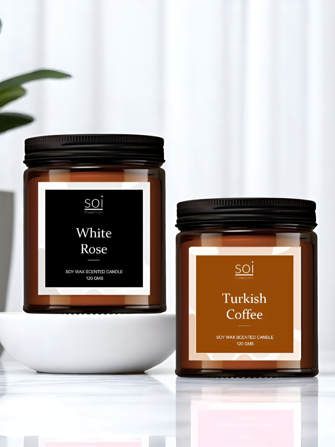 Soi FlameCraft Ember 2Pcs White Rose and Turkish Coffee Solid Jar Candles