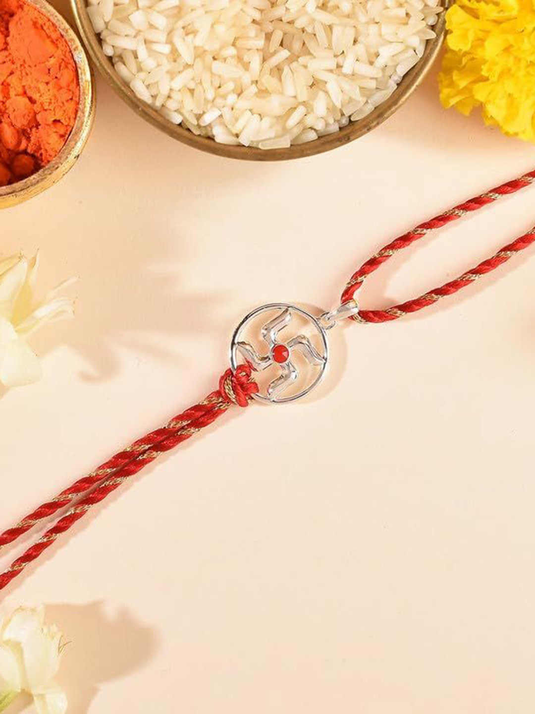 ROOVI 925 Sterling Silver 2 In 1 Thread Rakhi