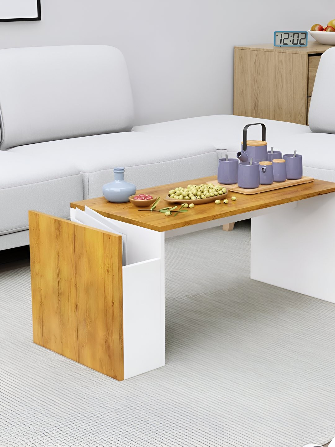 HEXA RED White & Brown Textured Wooden Rectangle Coffee Table