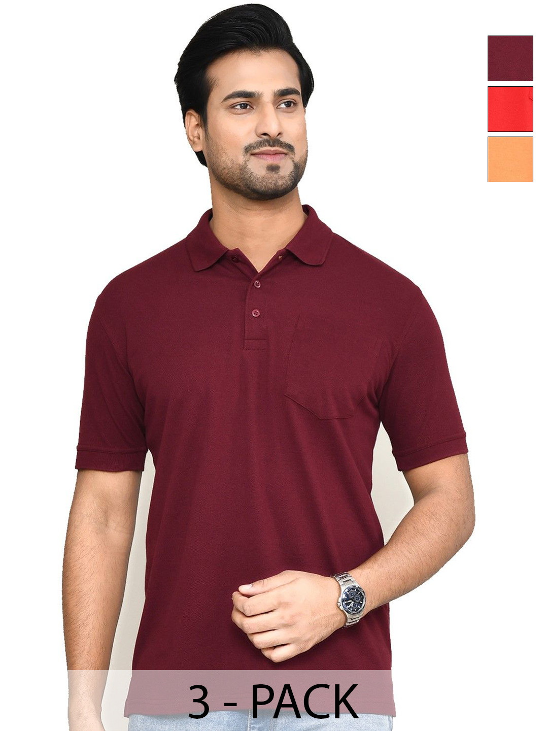 RAPL Pack of 3 Polo Collar Short Sleeves Casual T-shirts