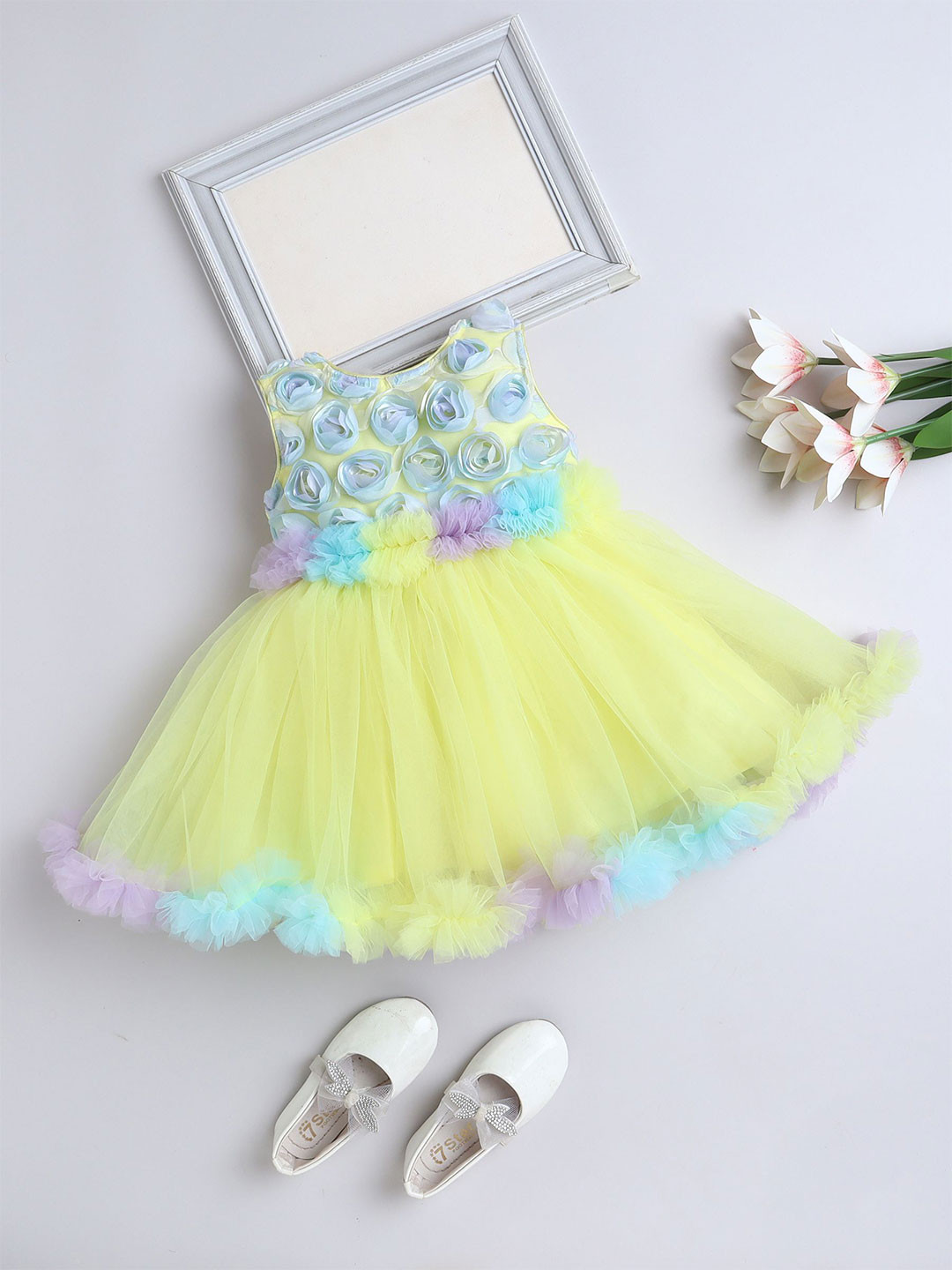 The Magic Wand Kids Girls Floral Embellished Round Neck Fit & Flare Dress