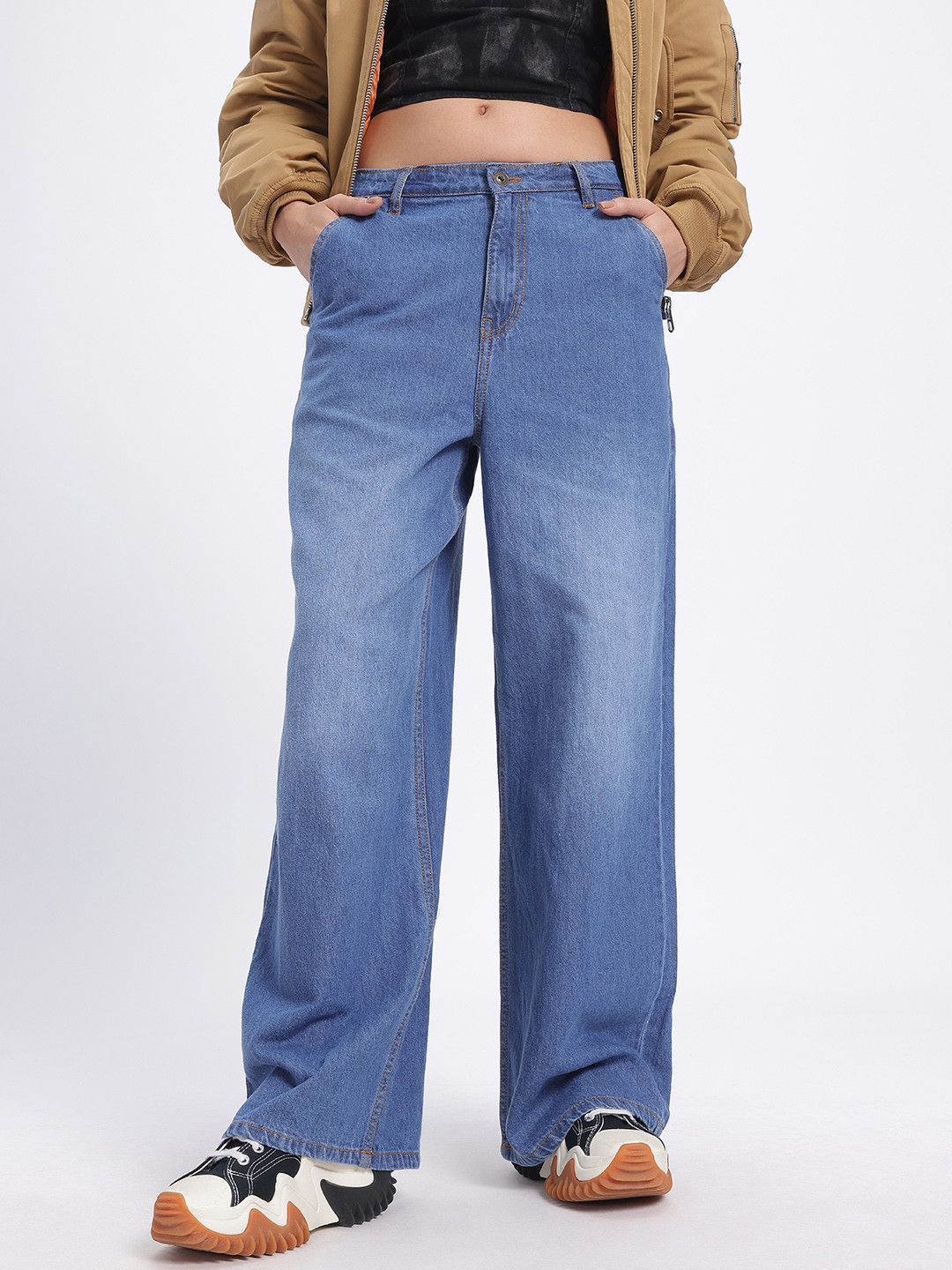 glitchez Women Sunset Sway Baggy Wide-Leg Mid-Rise Jeans