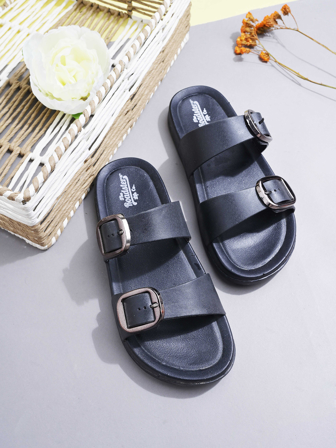 The Roadster Lifestyle Co. Women Open Toe Slip-On Lightweight Flats With Buckles
