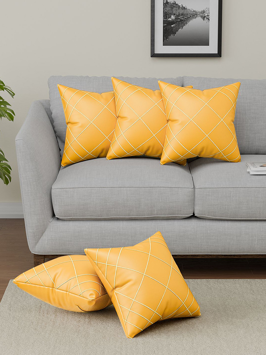 Kuber Industries Geometric Polyester 5 Pcs Textured Cushion Covers - 16.1 x 16.1 In